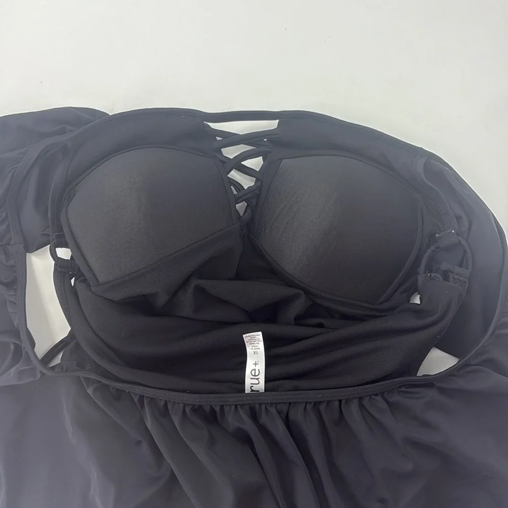 Rue+ Black Lace-Up Sides & Criss-Cross Front  One-Piece Bathing Swimsuit- 1X - Picture 5 of 5